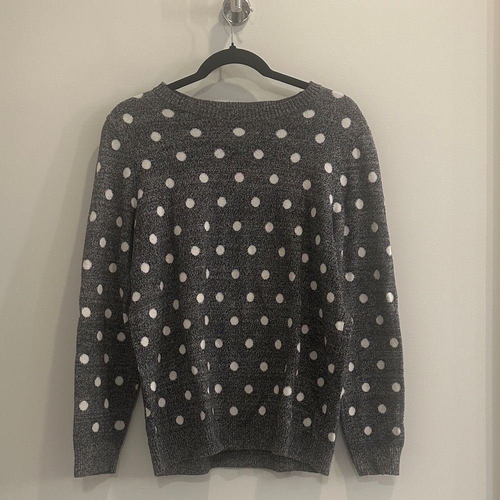 Charter Club Dark Gray and White Polka Dots Sweater